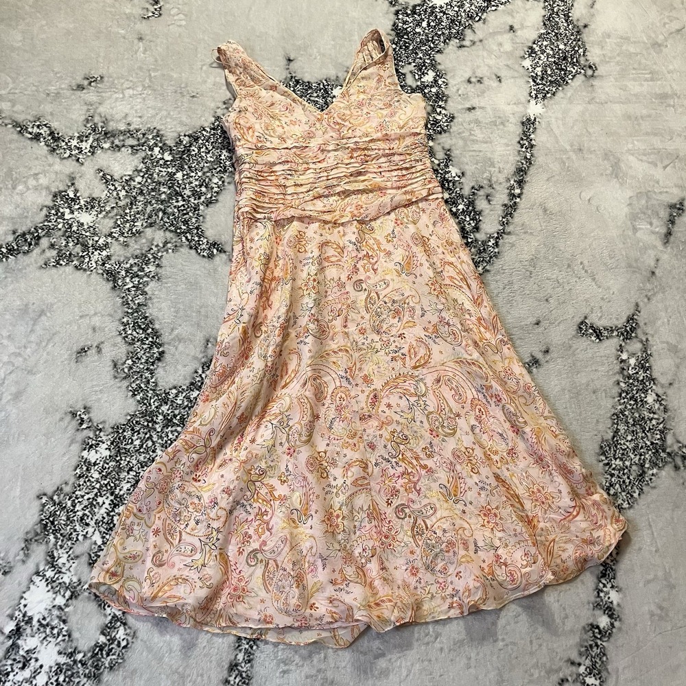 Talbots‎ Dress Womens Sz 8 Silk Floral Print Midi Shift Lined Side Zipper Beachy - Picture 4 of 9